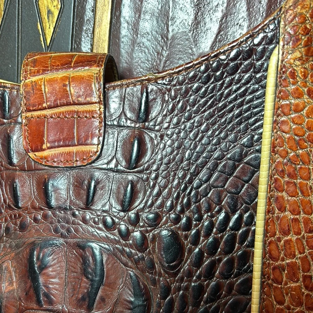 Brahmin Leather Bag Tricolor w Melbourne Croc Magnetic Snap Flap 10”x9.5”x3.5” - Picture 5 of 17